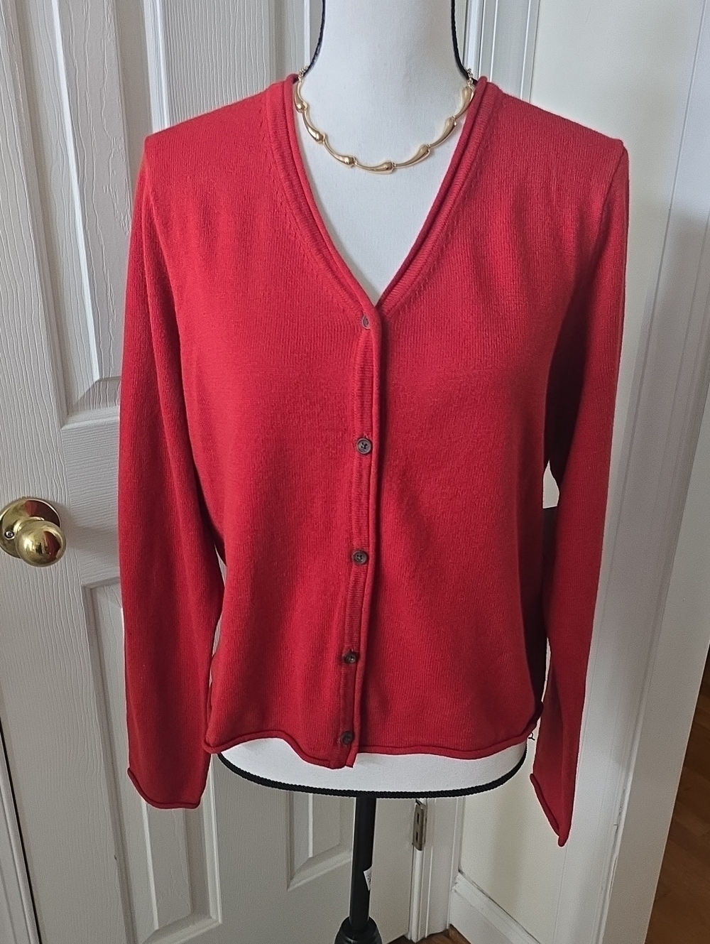 CROFT AND BARROW BRAND WOMENS BRICK RED FRONT BUTTON CARDIGAN SWEATER SIZE LARGE